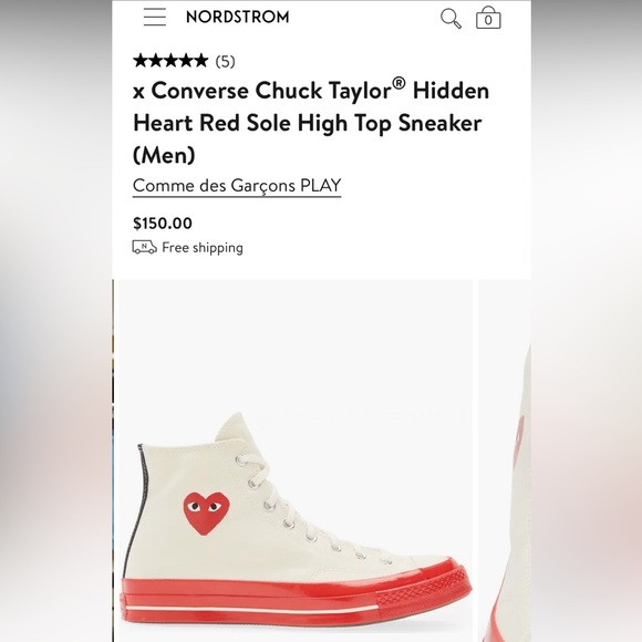NWT Comme des Garcons PLAY Converse Chuck 70 CDG Hi Sneakers Pristine/Red/Egret - Picture 2 of 13